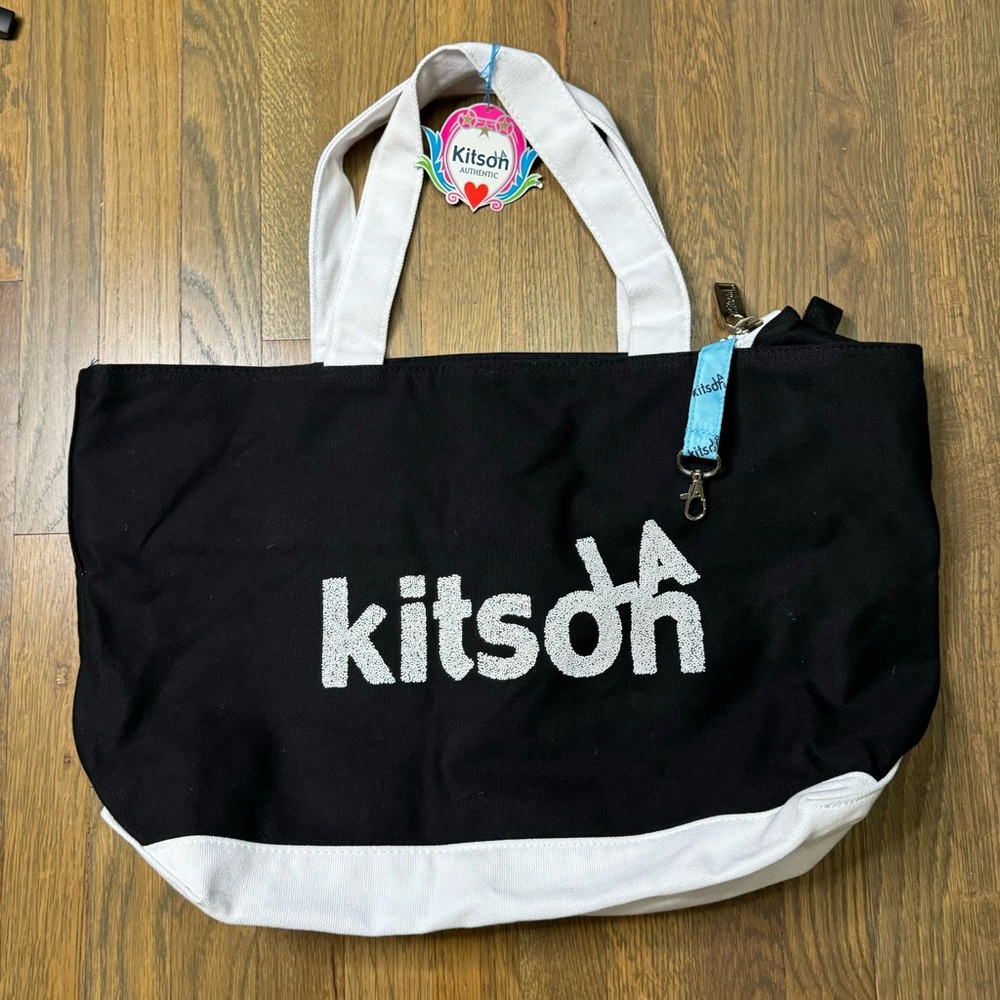 Kitson LA Black White Rhinestone Logo Zip Tote Bag NWT